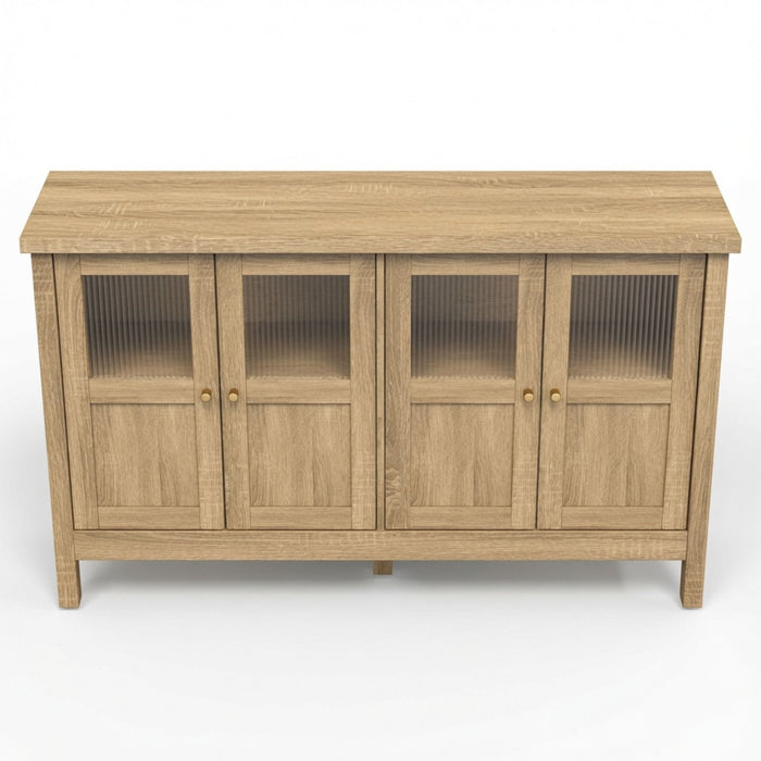 Buffet Cabinet With 4 Doors, Adjustable Shelves Handles - Natural