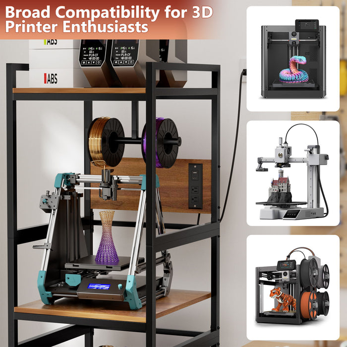 3D Printer Stand With Filament Storage, T-Type Holder, Built In Power Panelб Open Frame Printer Workstation - Black