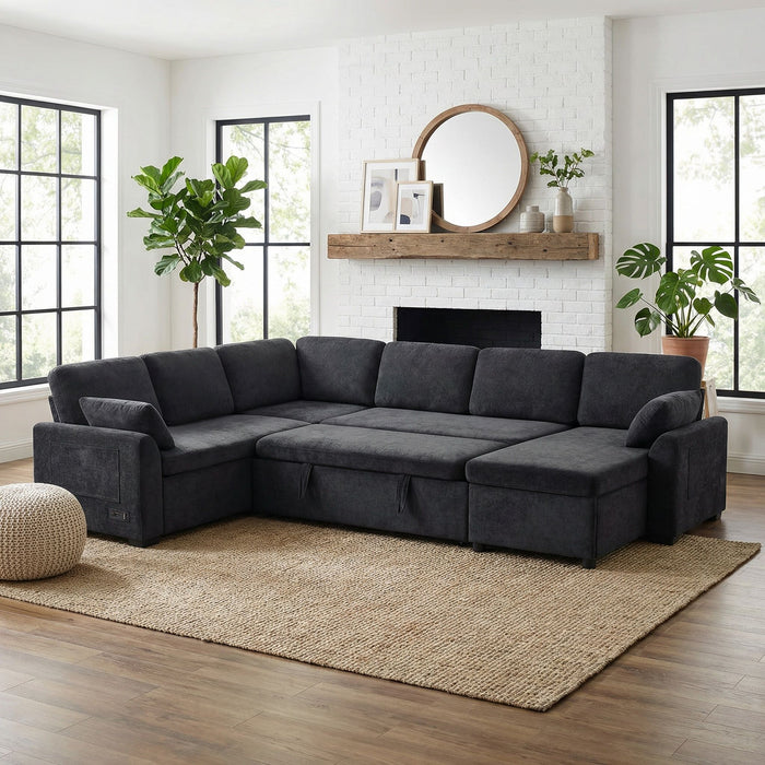 Convertible U-Shaped Sectional Sofa Bed With Reversible Chaise