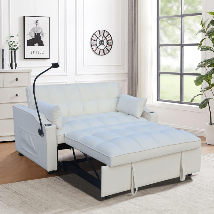 Modern Loveseat With Pullout Bed, Adjustable Reclining Backrest
