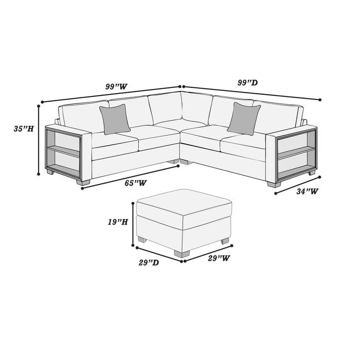 Contemporary Sectional Sofa 4 Piece Set With Built In Shelves L - Shaped Design