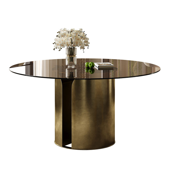 Modern Round Dining Table Set With Glass Top And Steel Legs