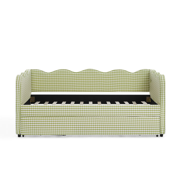 Gingham Daybed With USB Charging Port, Wave-Shaped Design
