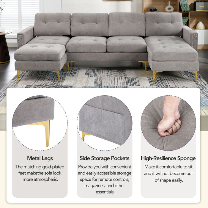 Modern L - Shape Convertible Sectional Sofa With Movable Ottoman