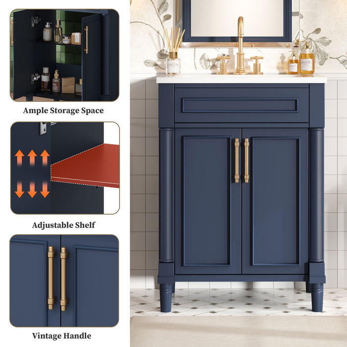 Bathroom Vanity With Integrated Sink, 2 Door Cabinet, Single Sink For Small To Medium Bathrooms