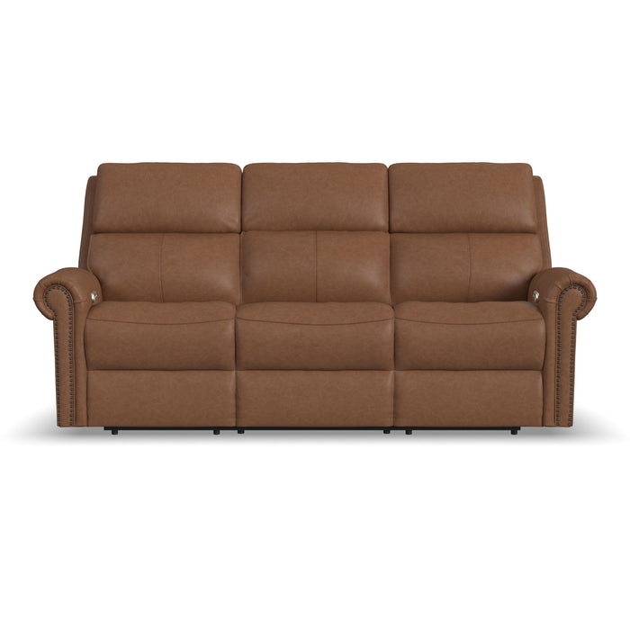 Bernard - Power Reclining Sofa With Console, Power Headrests & Lumbar, Nailhead Trim
