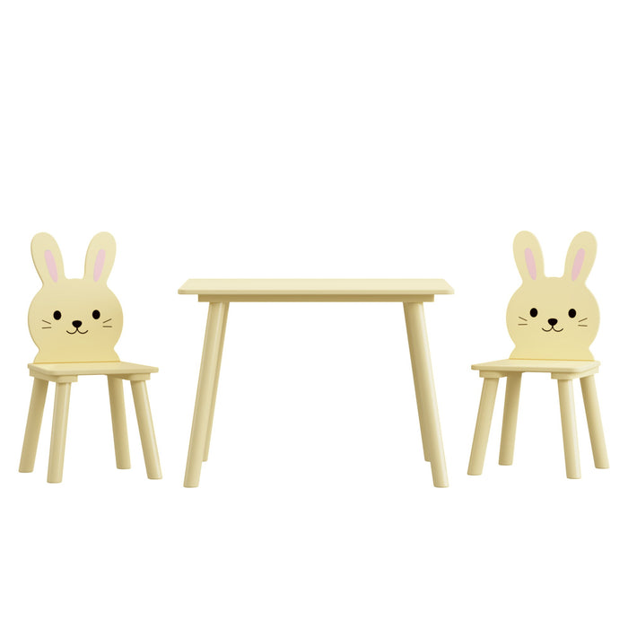 Table And Chair Set With 2 Bunny Chairs, Children's Activity Table For Toddlers, Cute Animal Design - Yellow