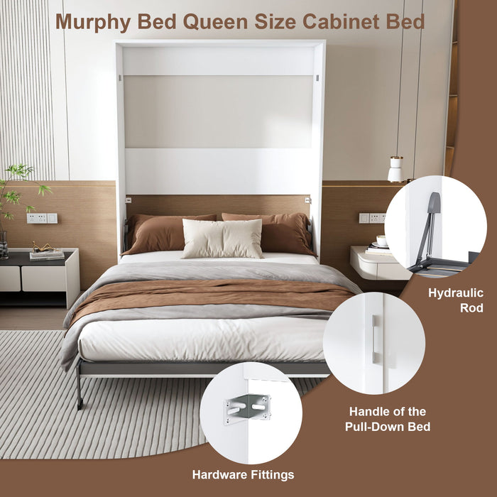 Queen Murphy Bed, Foldable Wall Bed, Space Saving Design For Bedrooms - White