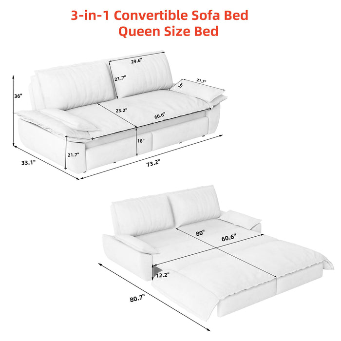 Queen Pull Out Sofa Bed, Convertible 3 In 1, Multi Functional - Blue