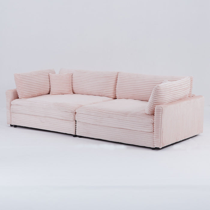 Elegant Corduroy Sofa With Throw Pillows And Backrests