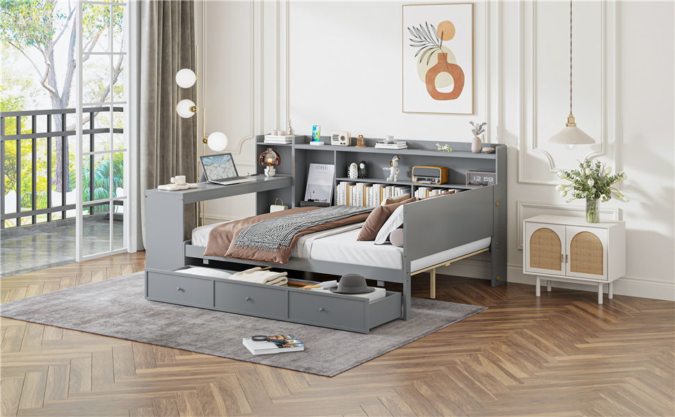Daybed With 3 Drawers USB Ports And Desk