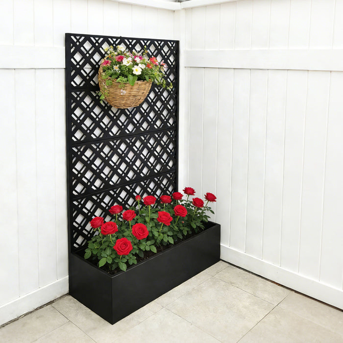 Rhombus Planter Raised Garden Bed With Trellis For Climbing Plants - Black