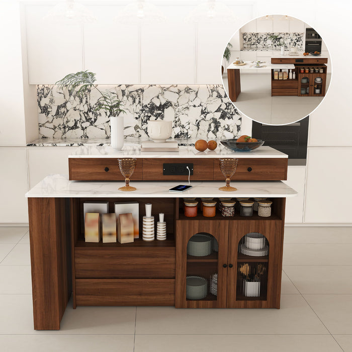 Kitchen Island With Extendable & Rotating Table