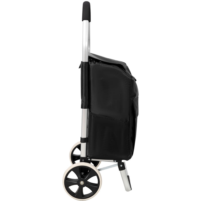 Foldable Shopping Trolley With Wheels And Removable Waterproof Bag - Black