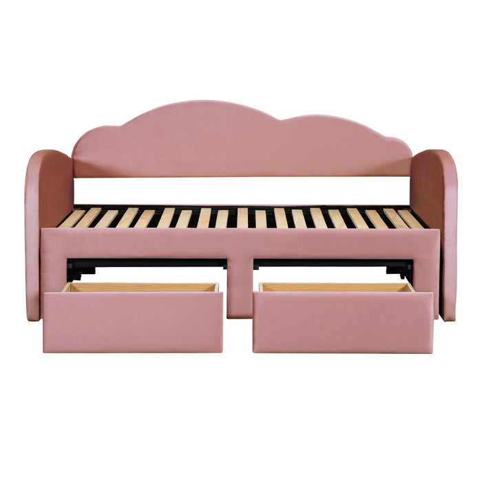 Upholstered Daybed With Cloud-Shaped Backrest, Trundle & 2 Drawers And USB Ports