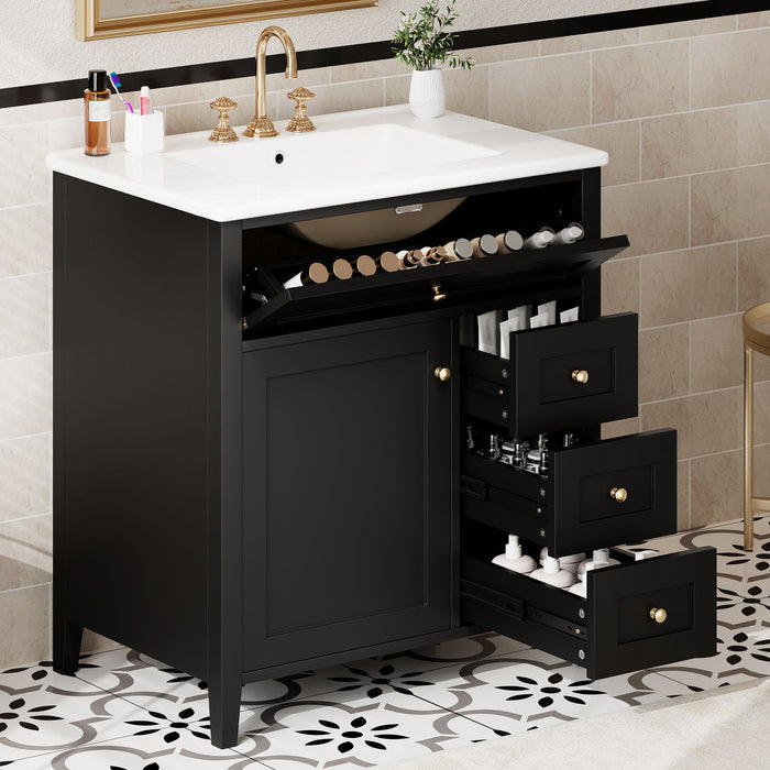 Bathroom Vanity With Sink, 3 Drawers And Adjustable Shelf