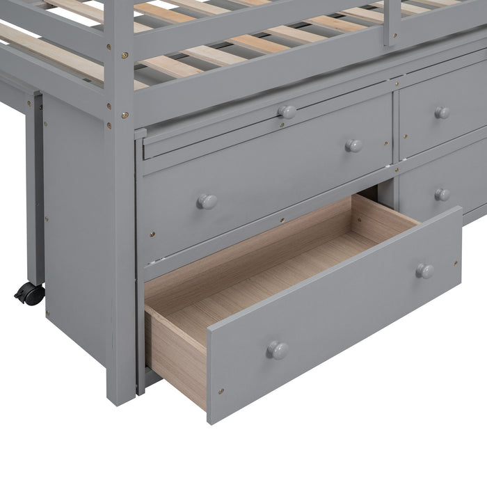 Loft Bed With Retractable Writing Desk And 4 Drawers, With Lateral Portable Desk And Shelves