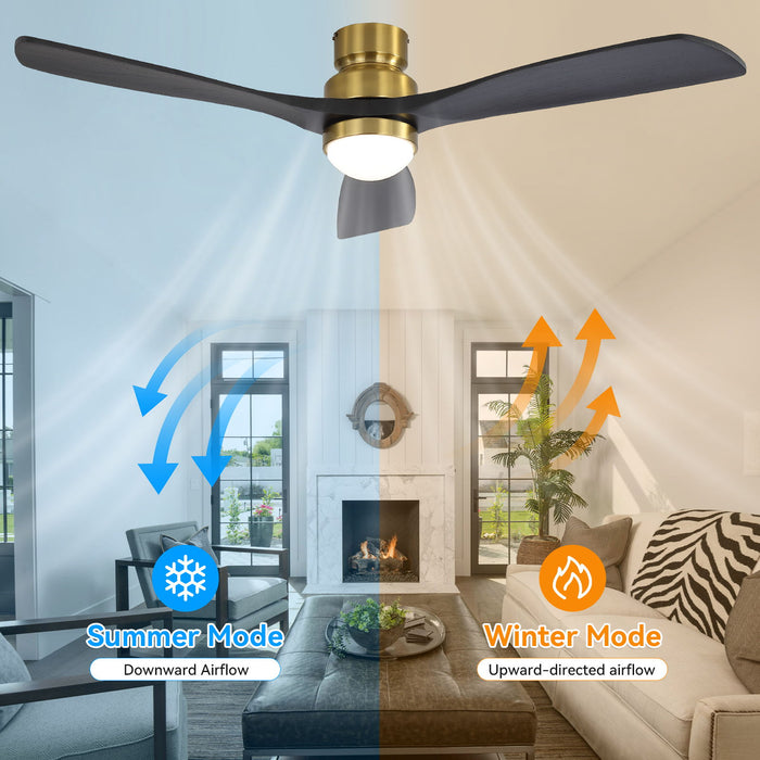 52" Ceiling Fan With Dimmable LED Light, 6 Speed DC Motor, 3 Blades