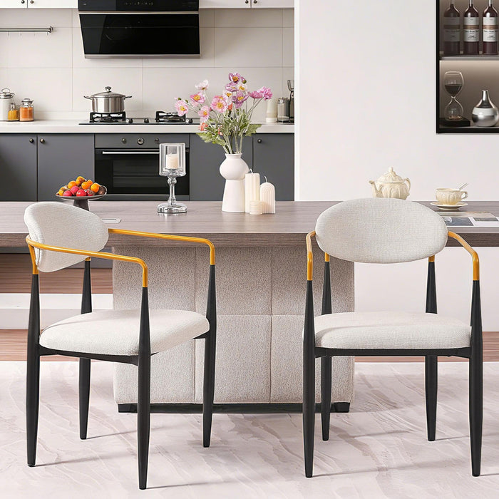 Modern Upholstered Dining Chair With Accented Armrests (Set of 2)