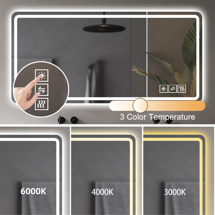 LED Bathroom Mirror, Anti Explosion Glass, Rust Resistant, Anti Fog, Tri Color