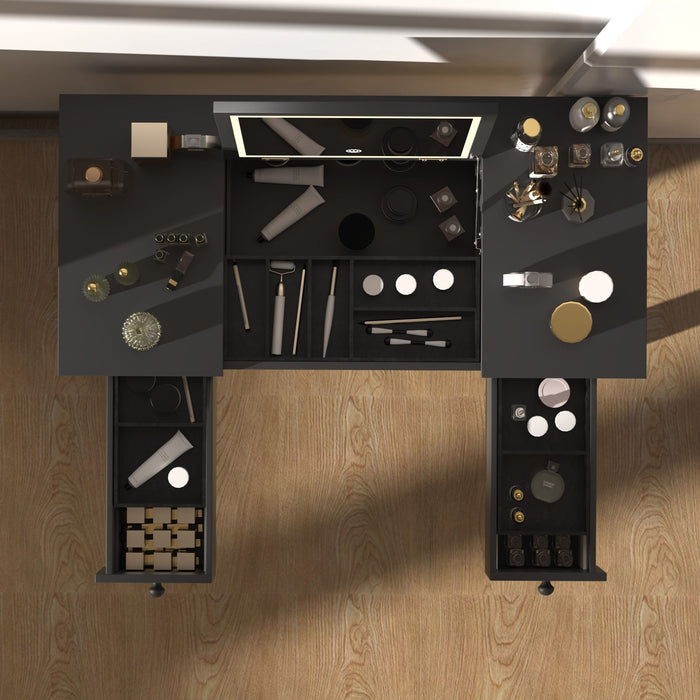 Vanity Table With LED Lights, Flip-Top Mirror And 2 Drawers, Jewelry Storage