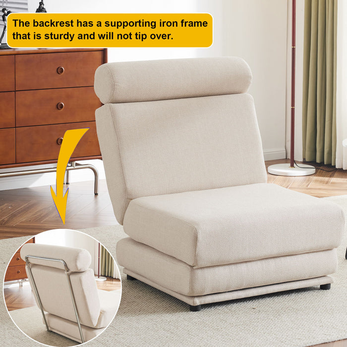 Foldable Single Chair Sofa Bed With Pillow, Easy To Store, Breathable And Wearable Linen