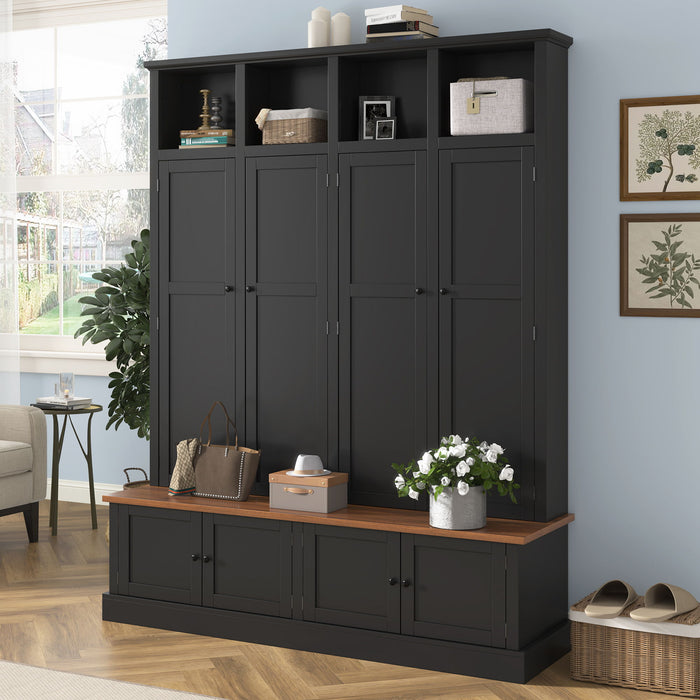 Hall Tree With Bench And Cabinet, 4 In 1 Entryway Bench With Coat Rack