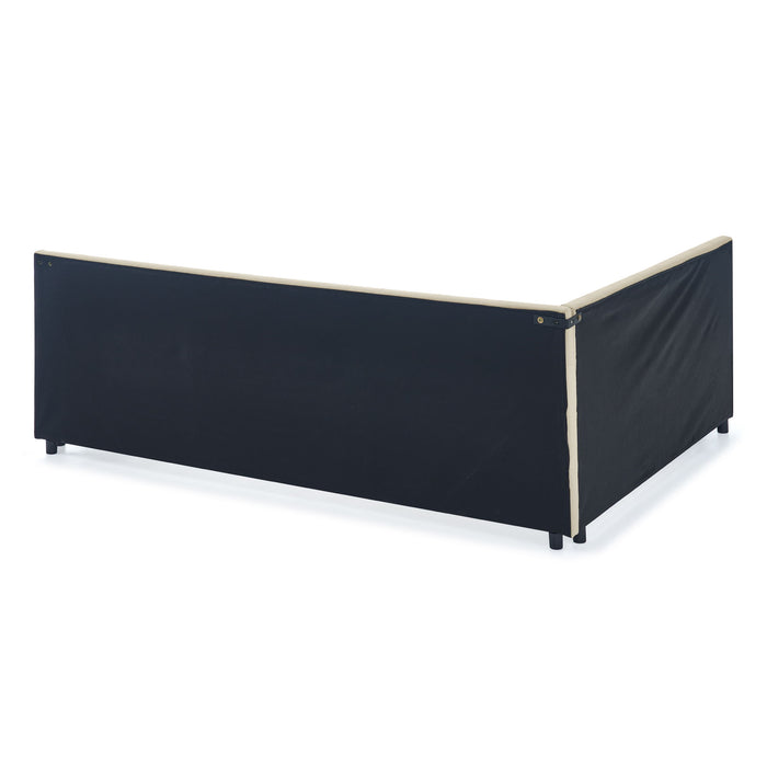 Mid-Century Storage Upholstered Tufted Bed Frame With Backrest And Armrests