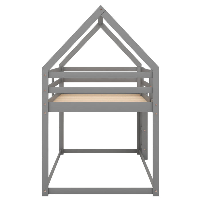 Low Bunk Bed With House Shaped Frame And Ladder