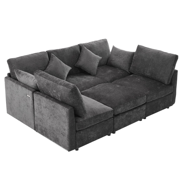 Sectional Sofa Modular U-Shaped With Ottoman & USB Ports