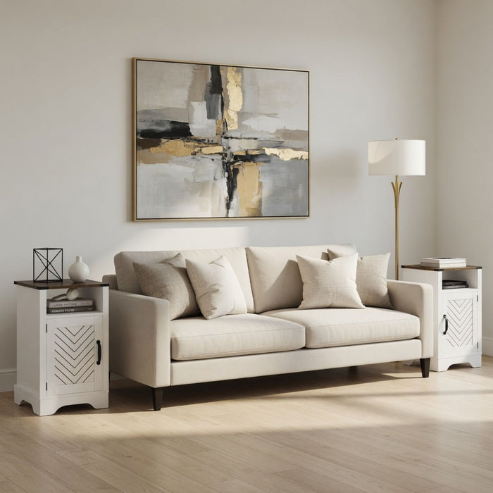 Farmhouse Nightstand With Charging Station & Storage