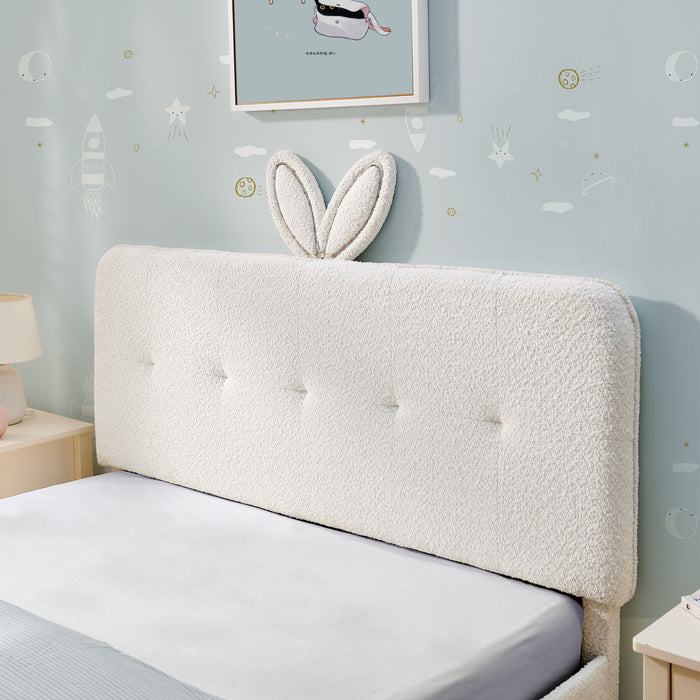 Upholstered Bed With Oversized Rabbit Ear Headboard, LED Lights & 4 Storage Drawers
