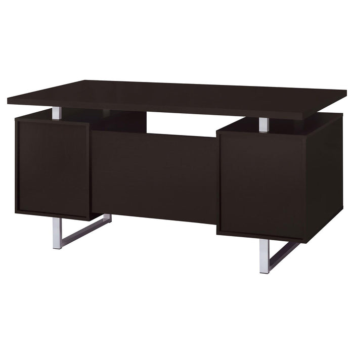 2 Drawer Floating Top Office Desk, Storage Features - Cappuccino