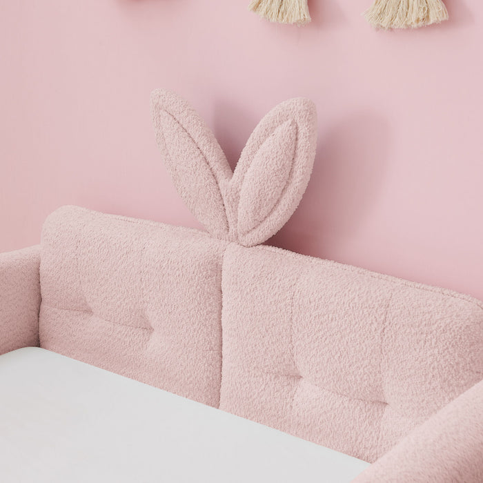 Cute Rabbit Ear Upholstered Platform Bed Frame With Safety Rail