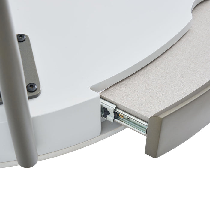 Modern Round Coffee Table With Storage Drawers Handcrafted Ceramic Inlay Tabletop 2 Tone Wood Legs Scandinavian Living Room Center Table - White / Gray