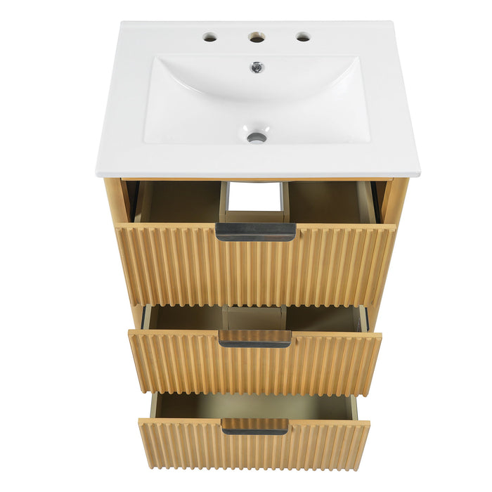 Bathroom Vanity With Sink, Open Shelf & Closed Storage - Natural Wood
