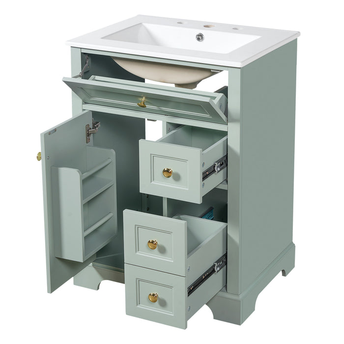 Modern Bathroom Vanity With Sink, 3 Drawers & Cabinet With 2 Tier Door Storage