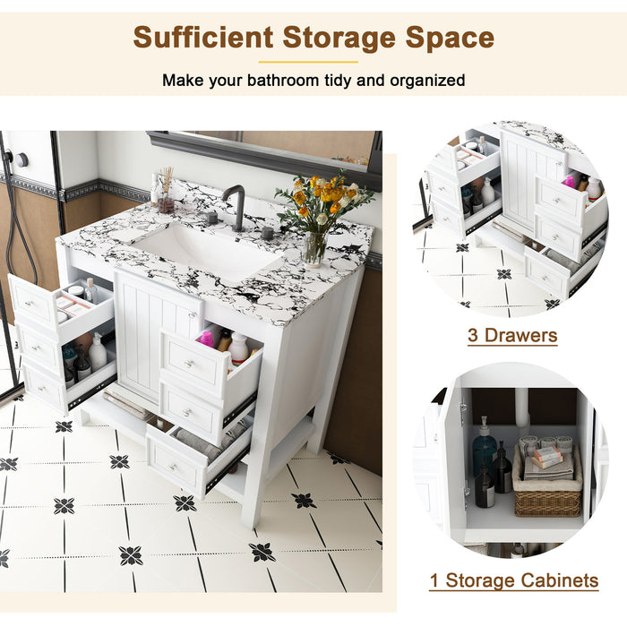 Bathroom Vanity Set With 3 Drawers And Storage Cabinet - White
