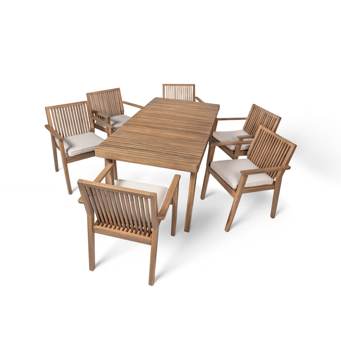 7 Piece Patio Furniture Set Acacia Wood Table And 6 Heavy Duty Cushioned Chairs