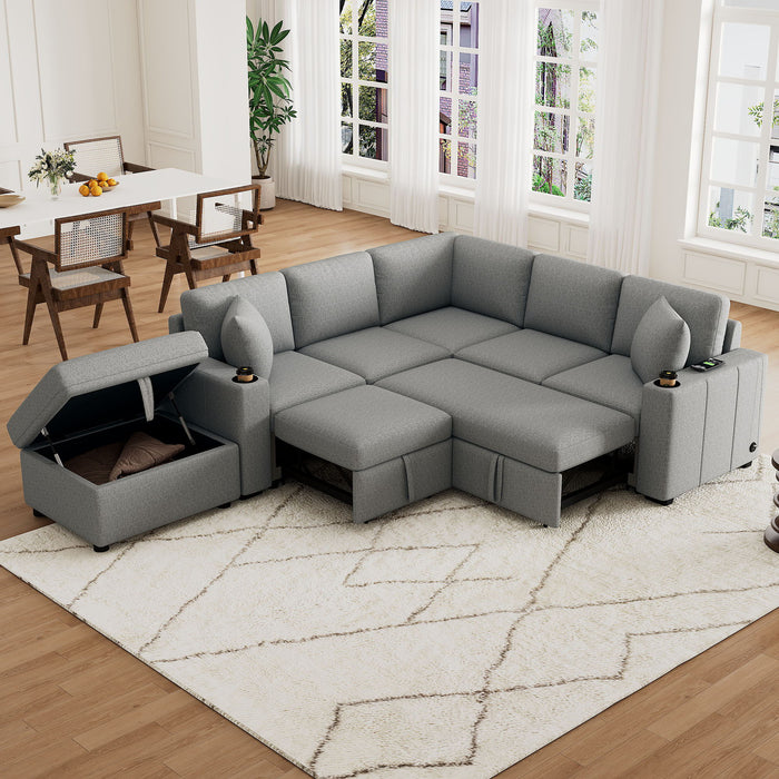 Sectional Sofa Convertible Pull-Out Sofa Bed With A Movable Storage Ottoman For Living Room