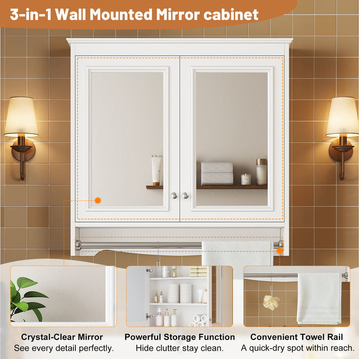Modern Wall-Mounted Mirror Cabinet With Adjustable Shelves, Soft-Close Doors, High-Definition Mirror