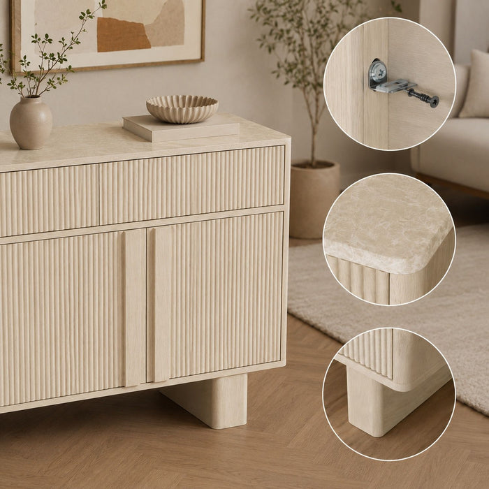 Sideboard Buffet Cabinet With 3 Drawers And 4 Doors For Dining Room
