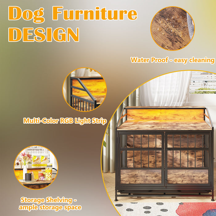 Multi Function Dog Crates With Storage, Double Doors, Indoor Dog Crate - Black Brown