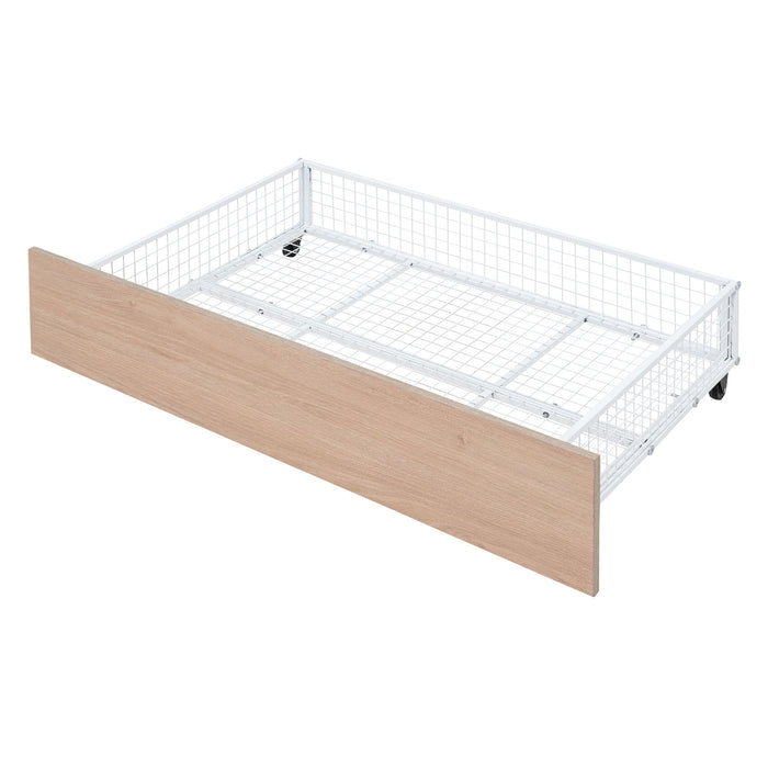 Triple Bunk Bed With Drawers, Multi-Functional Frame With Desks And Shelves In The Middle