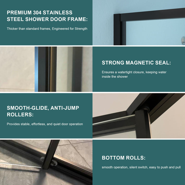 Diamond Shaped Corner Shower Door, Inward Sliding, Stainless Steel Frame