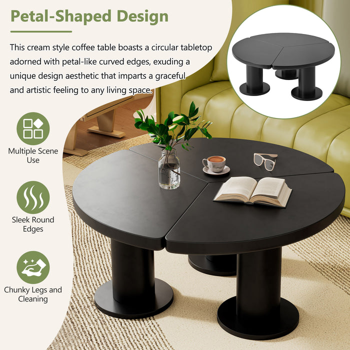 Round Petal Shaped Coffee Table With 3 Thick Legs