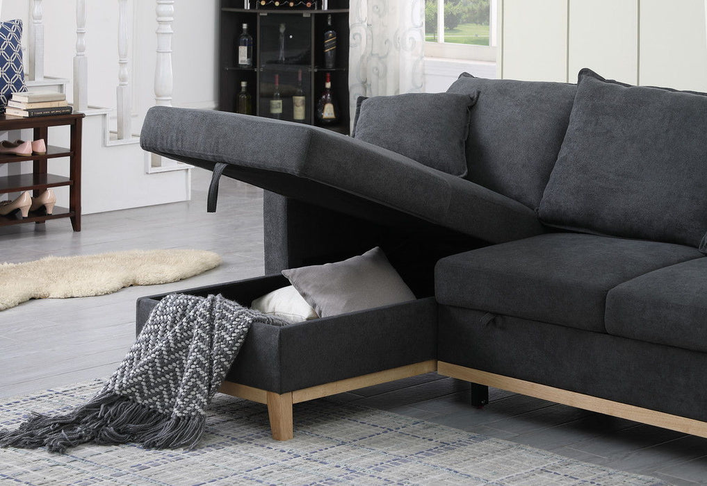 Colton - Reversible Sleeper Sectional Sofa With Storage Chaise - Dark Gray