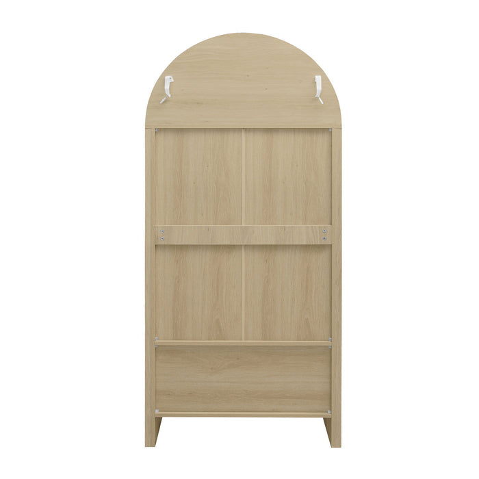 Tall Arched Kitchen Pantry, Arched Storage Display Cabinet With 2 Drawers & Adjustable Shelves, Rattan Door Versatile Storage Cabinet For Kitchen, Dining Room, Living Room - Natural
