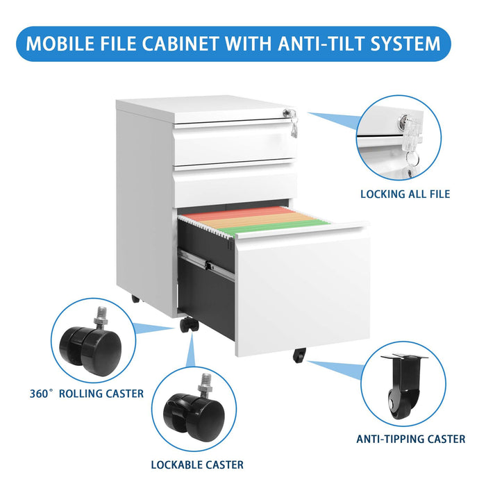 Metal Drawer Mobile File Cabinet With Lock For Home Office Organizer