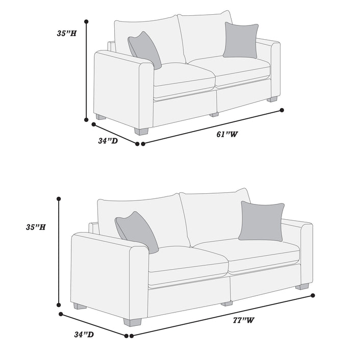 2 Piece Contemporary Style Sofa Set With Matching Pillows
